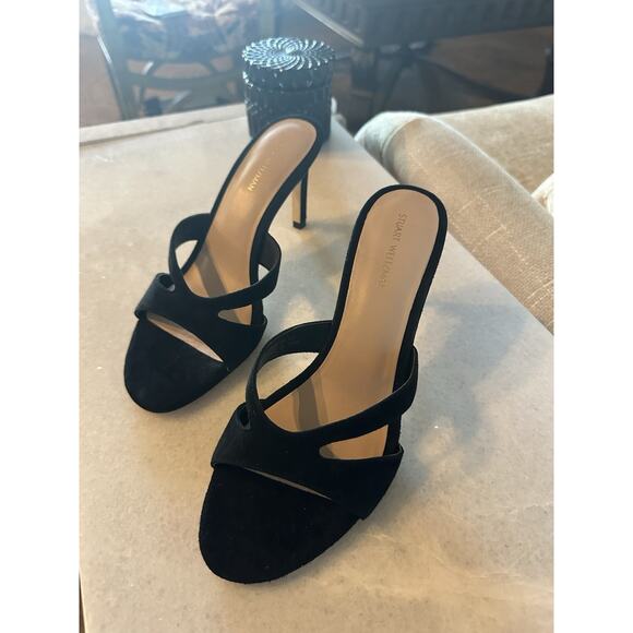 STEWART WEITZMAN Mariposa 80 Black Suede Slide Sandals Mules - 7 - Picture 8 of 8